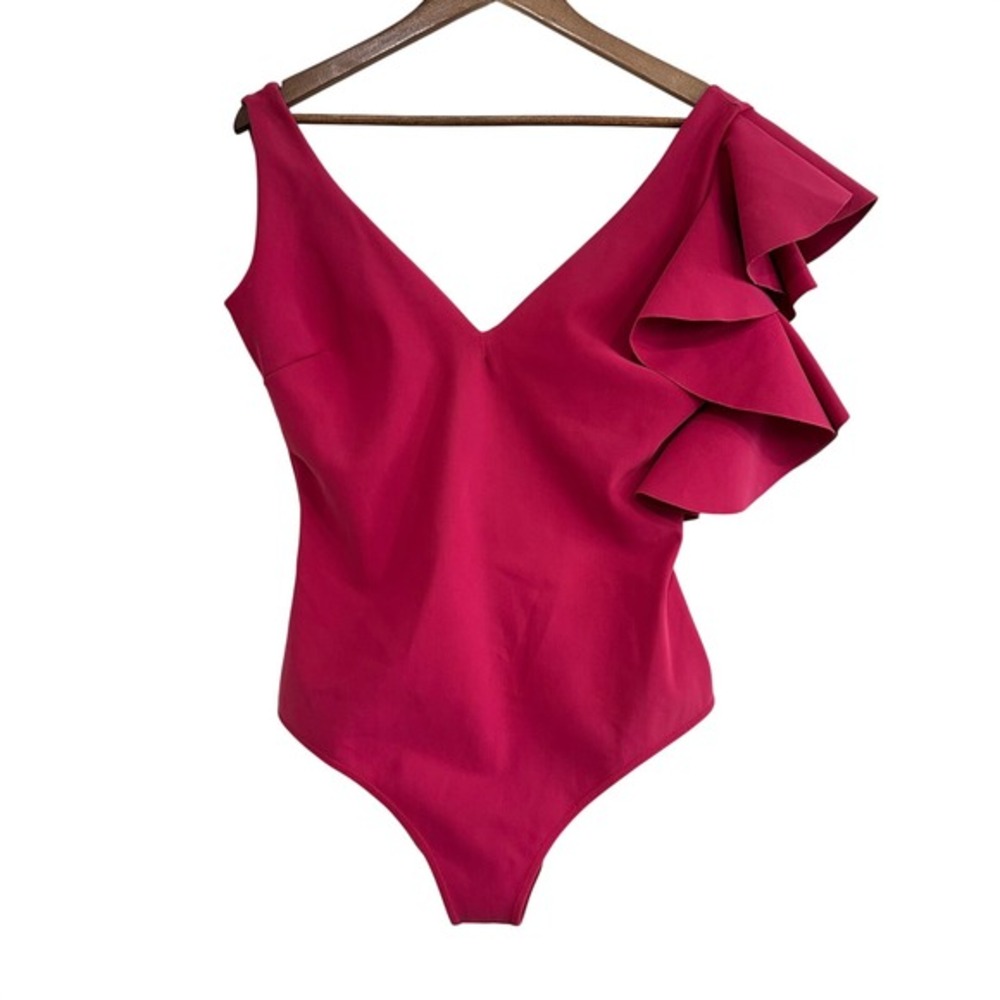 Chiara Boni La Petite Robe Ruffle Shoulder Swimsuit Magenta‎ Pink Maximalism